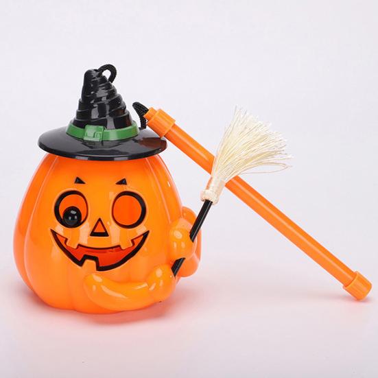 Portable Pumpkin Light Glowing Halloween Lantern, Jack O Lantern with Witch Hat Broom, Lightweight Prop Up Decor, Trick or Treat for Kids Party Decor
