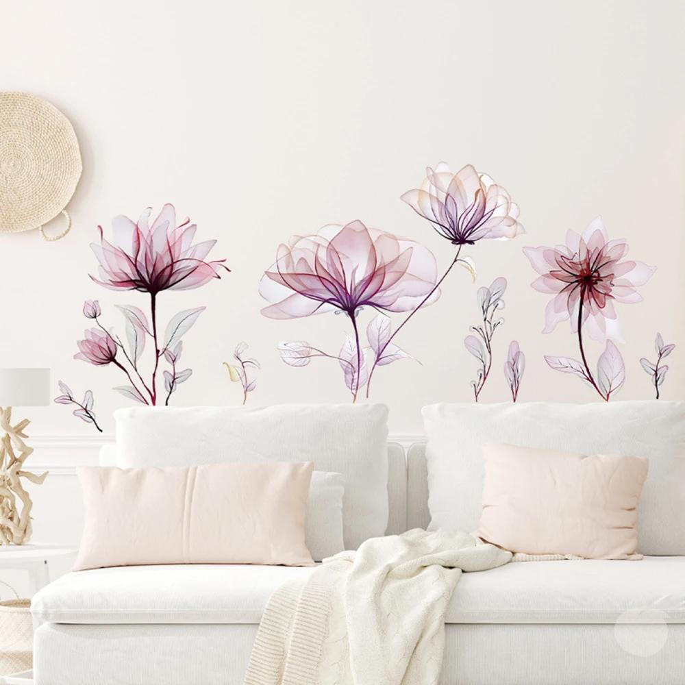 1PC Ink Style Beautiful Bloom Flowers Self-Adhesive Wall Pasted Living Room Bedroom Porch Background Wall Decorative Stickers