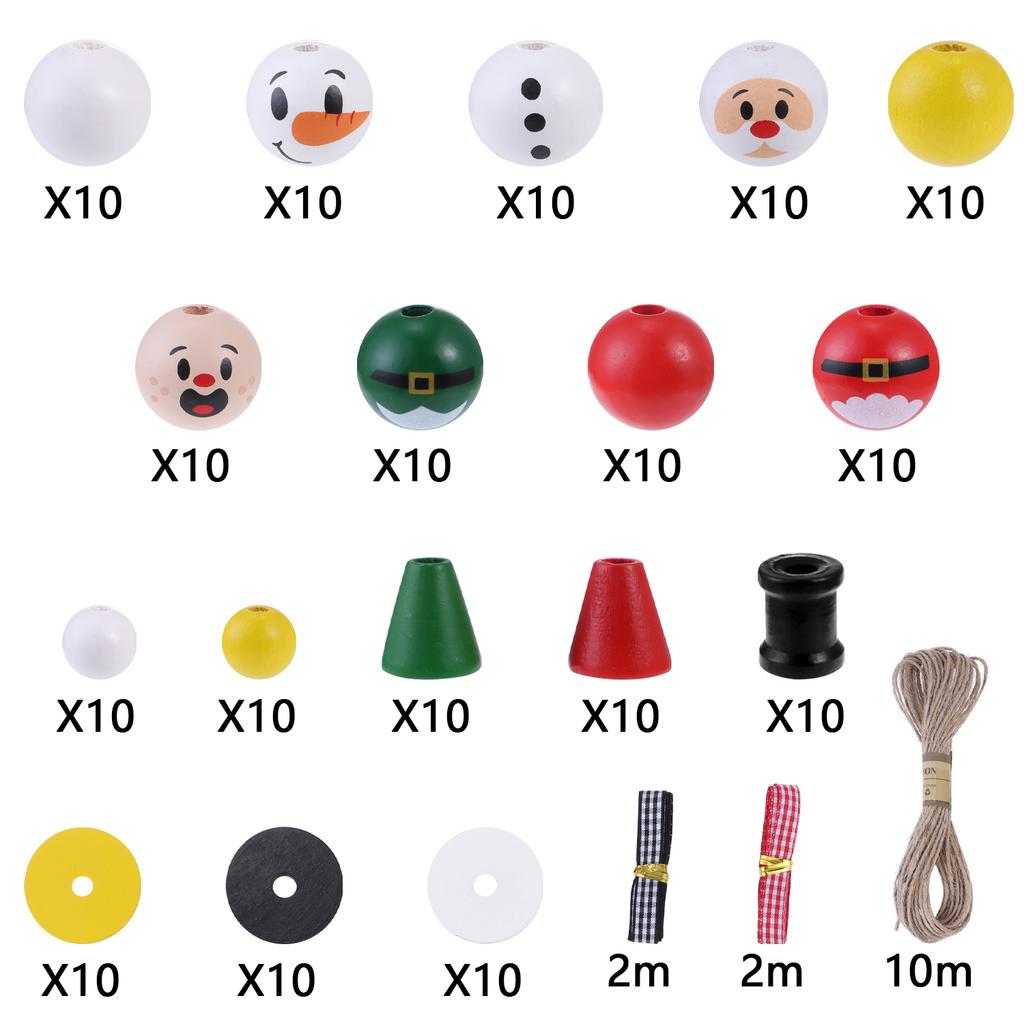 170pcs Xmas DIY Craft Kit w/ 20mm &10mm Snowman Old Man Beads, 20mm Washers, 1cm Ribbons, 17x16mm&15x12mm Wood Cones, Hemp Ropes