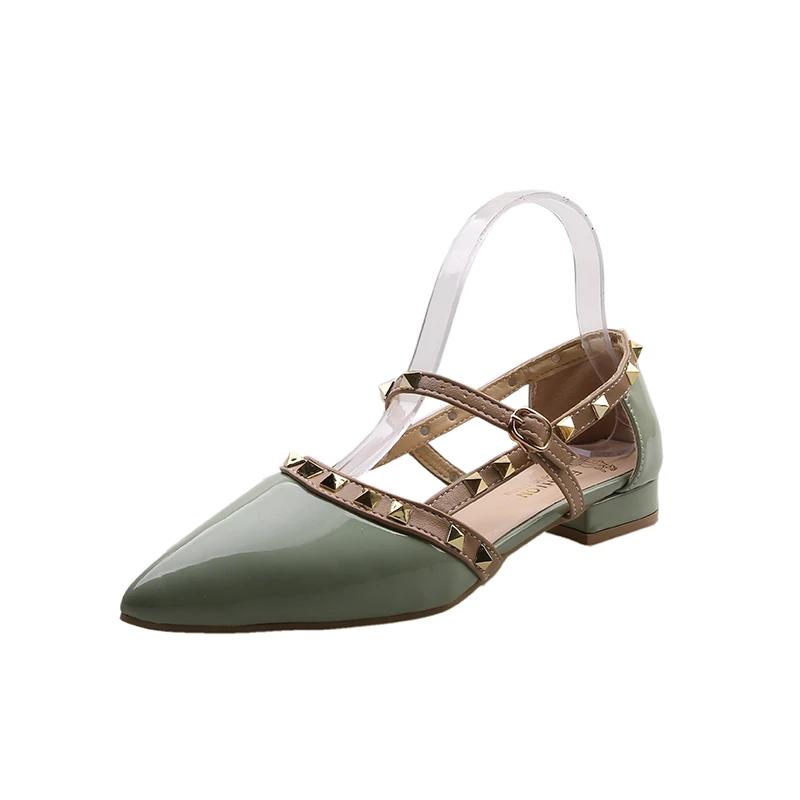 Women's Sandals 2025 New Rivet In Heel Shoe Pointed Toe Comfortable Platform Bun Head Low Heels Behind Empty Elegant Women Shoes