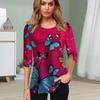 Womens Blouse 3D Big Butterfly Printing Flower Half Sleeve Tops Summer Casual Tops Printed Round Neck Half Sleeve T Shirt