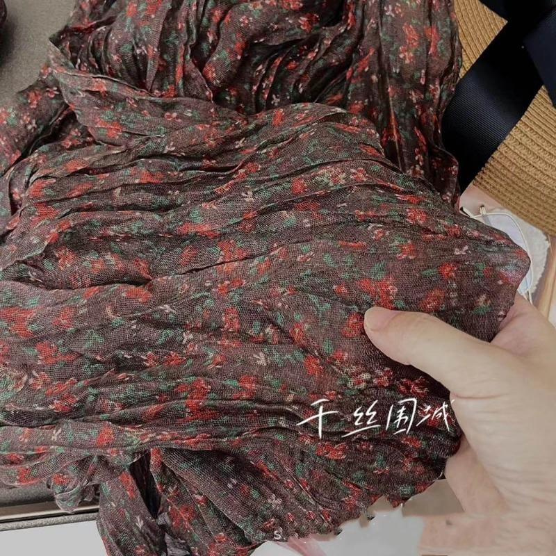 Floral Cotton and Linen Scarf New Korean Version Sunscreen Pleated Thin Retro Floral Printed Shawl Outer