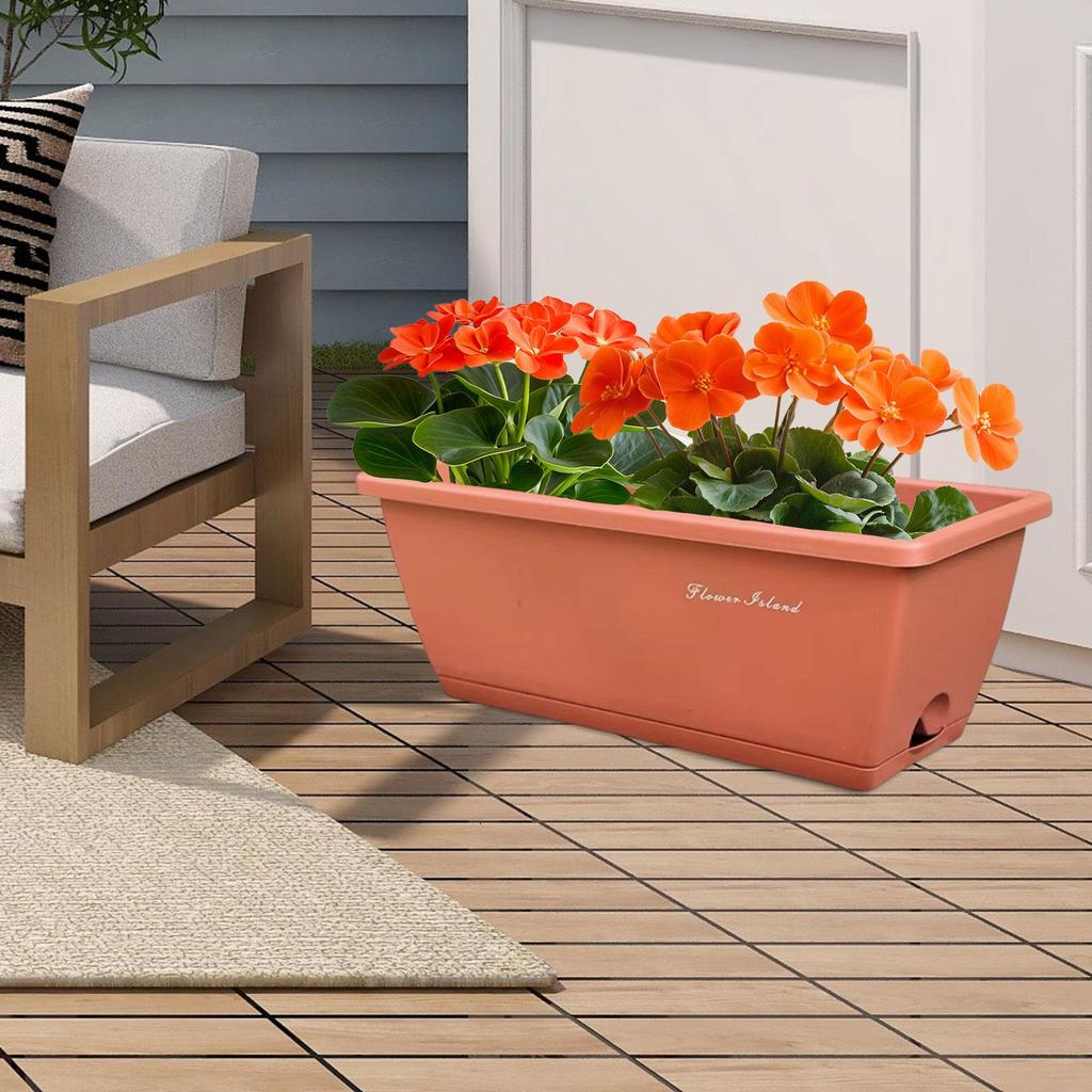 Window Box Planter Large Capacity Breathable Rectangular Flower Pot with Drainage Holes for Porch Patio Balcony Outdoor Garden