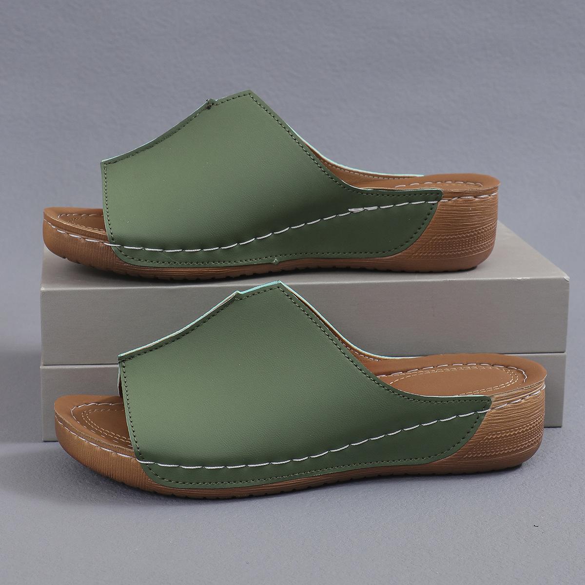 

Модные новые женские босоножки на танкетке с открытым носком, белые летние модные дышащие удобные босоножки, женская обувь с пряжкой, женская обувь 43 зелёный