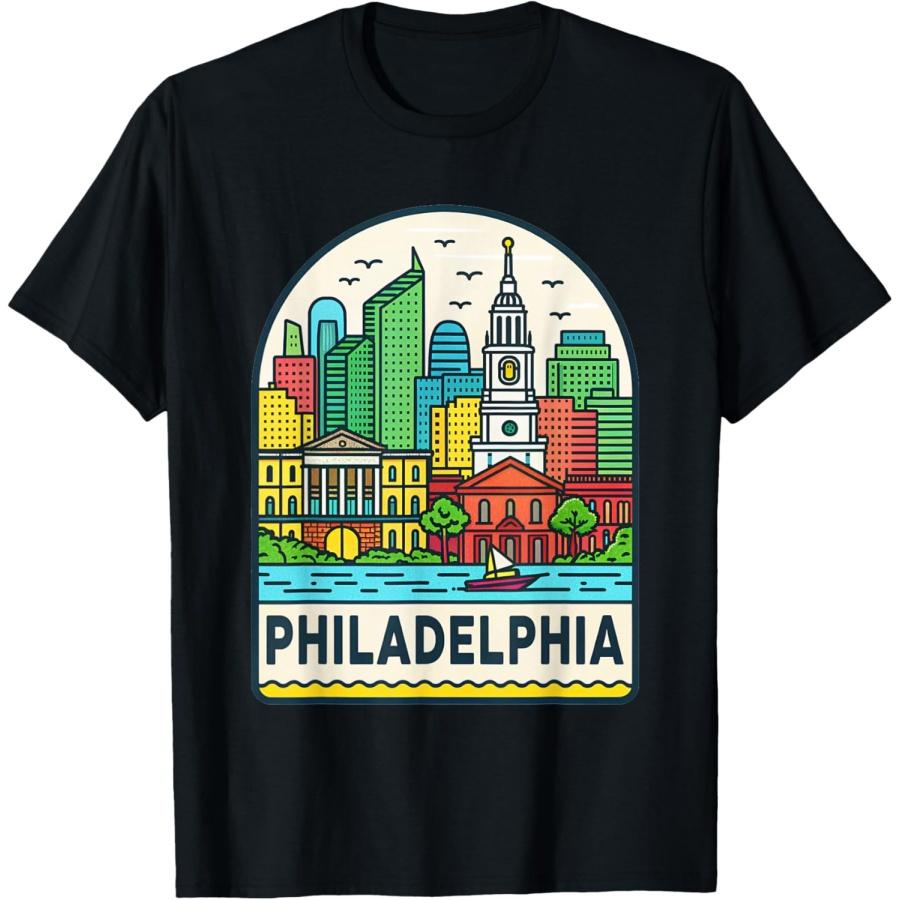 Philadelphia Skyline and Iconic Landmarks T-Shirt S чёрный