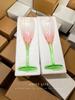 Vintage Pink Green French Petal Goblet High-value Champagne Glass Cup Niche Crystal Glass Elegant Wine Glass