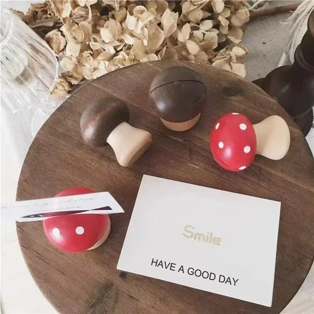 Cute Wooden Mushroom Note Holder Cartoon Space Saving Photo Holder DIY Business Card Holder