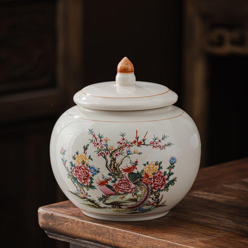 Creative Ink Landscape Pattern Ceramic Tea Caddy with Lid Sealed Moisture-proof Storage Jar Countertop Crafts Decoration Jar