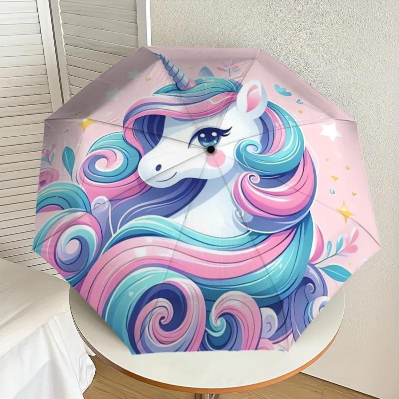 1pc Unicorn Fantasy Artwork Umbrella with Plastic Handle,Suitable for All Seasons Home Travel Outdoor UmbrellaDD935