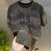 Summer Tear Men Clothing Summer Rhinestone Rivet T Shirt Round Neck Casual T Shirt Korean Version Men's Short Sleeves