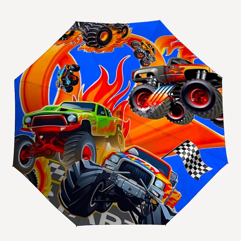 

1pc Monster Trucks Automatic Folding Umbrella - Compact 8-Rib Design, Durable Plastic & Iron, 004