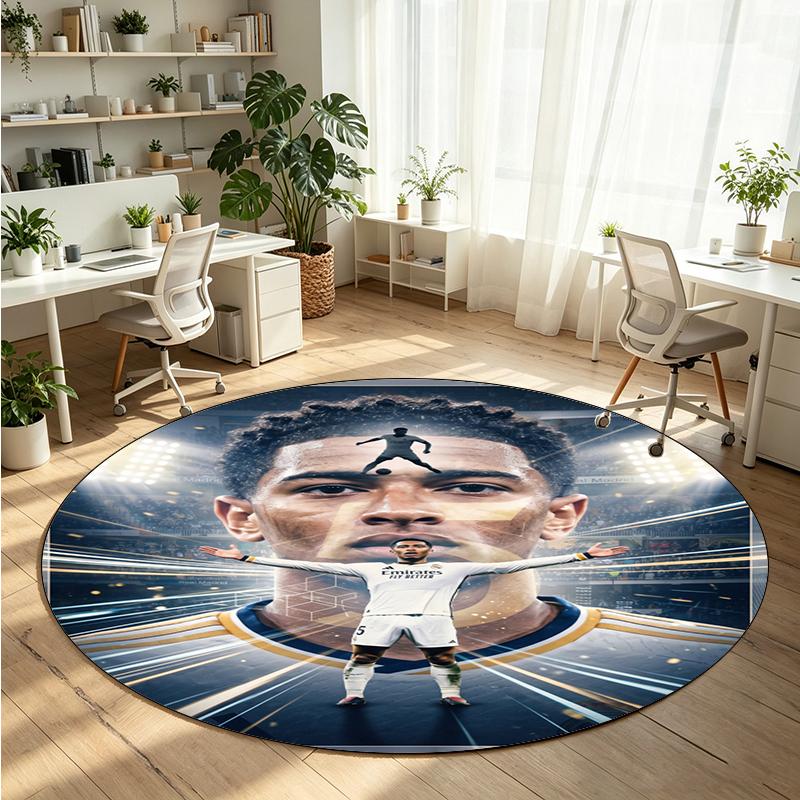 Jude Bellingham Printed Round Crystal Velvet Rug Soft Non Slip Floor Carpet For Bedroom Holiday Gift