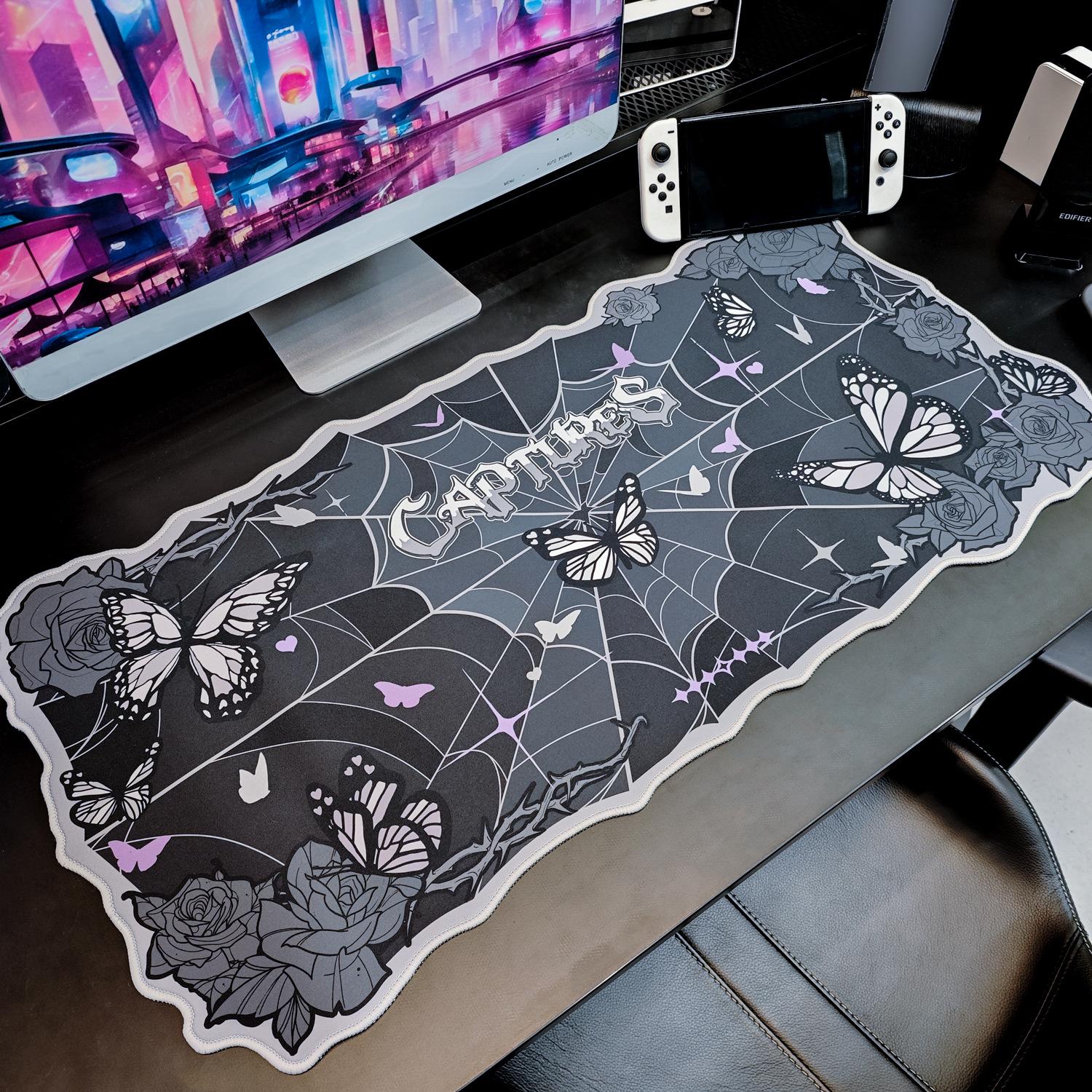 

XXL Alien Mouse Pad, Large Black Butterfly Mouse Pad, Oversized Wrist Support Pad for Gaming and Office, Rubber Desk Mat