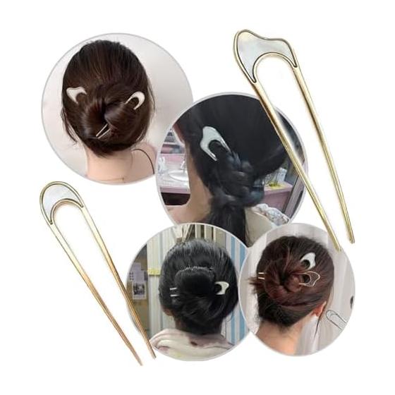 4 Pcs U-Shaped Hairpins Metal U Pins for Hair Buns Updos Japanese Style Everyday Hair Accessories Gold