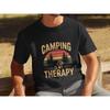 Men's Camping Is My Therapy Retro T Shirt Funny Outdoor Hiking Adventure Casual Top for Camp Lovers Vintage Washed Stylish