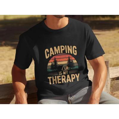 Herren Camping Ist Meine Therapie Retro T-Shirt Lustig Outdoor Wandern Abenteuer Lässiges Oberteil für Camping-Liebhaber Vintage Gewaschen Stilvoll
