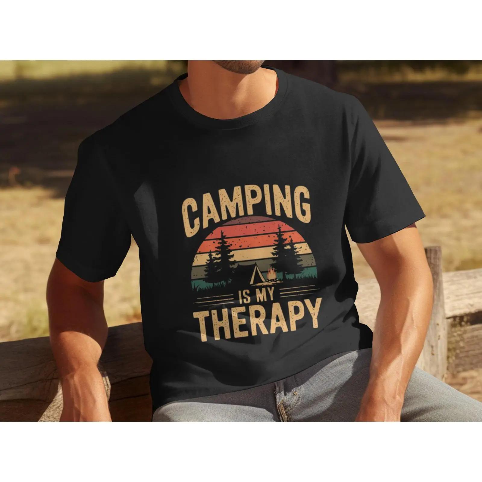 

Men s Camping Is My Therapy Retro T Shirt Funny Outdoor Hiking Adventure Casual Top for Camp Lovers vintage Washed Stylish 5XL різнокольоровий