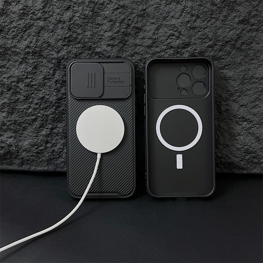 Luxury Slide Camera For MagSafe Magnetic Armor Case For 16 15 14 13 12 Pro Max Plus Mini 11 Wireless Charge Bumper Cover