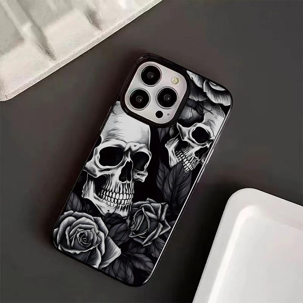 Skull Rose design phone case suitable for iPhone 17 16 15 14 13 12 11 Pro/Max/Plus anti drop and shockproof back cover