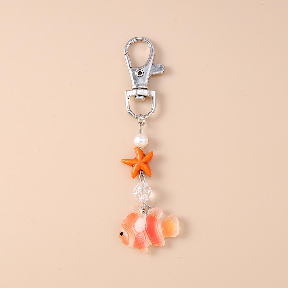 

Ocean Themed Key Chain Summery Beaded Key Chain Cute Clownfish Keychain Colorful Starfish Pendant Keychain For Backpacks Diy помаранчевий