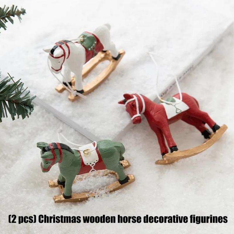 2Pcs Christmas Tree Hanging Ornament Resin Horse Figurine Hanging Decorations For Mantels Tabletop Holiday Decoration