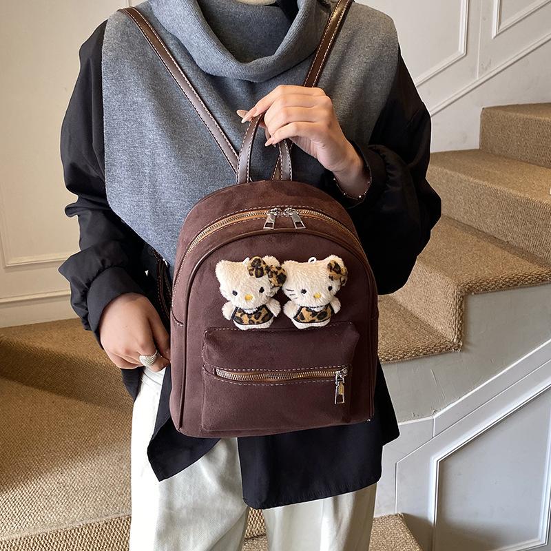 Leopard Print Large-Capacity Woolen Backpack Autumn And Winter Elementary School Bag Children'S Backpack Tide