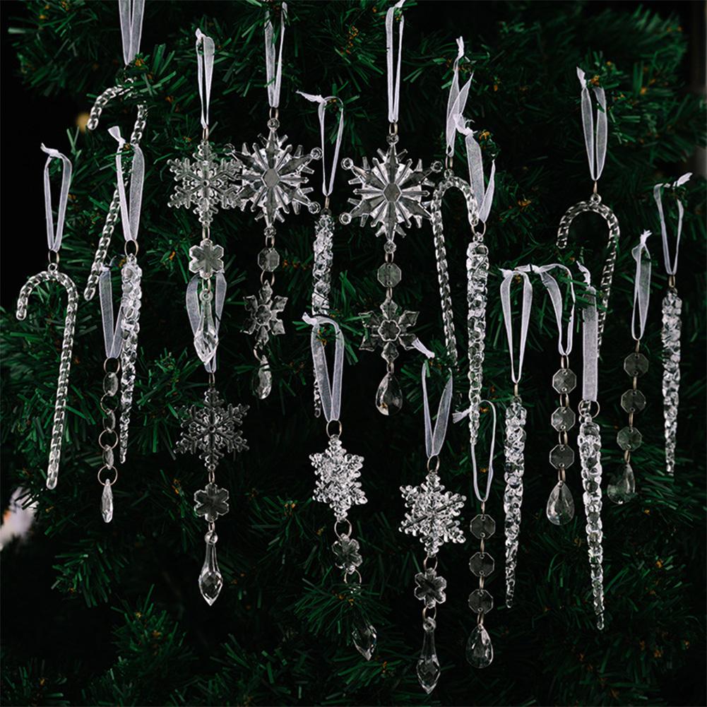 Acrylic 20 Piece Christmas Ornament Set Snowflakes Icicles Candy Canes for Festive Tree Garland and Home Decoration