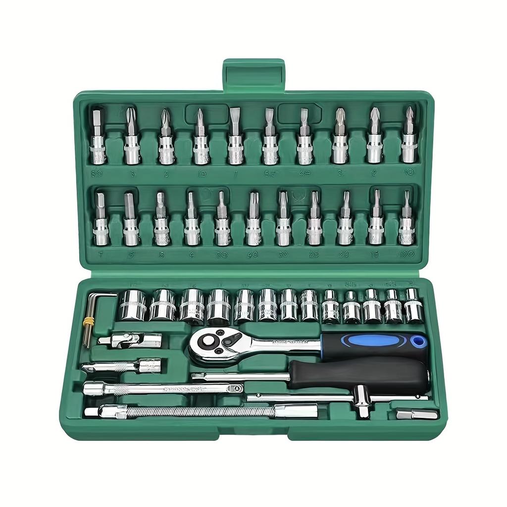 46pcs Car Repair Tool Kits Combination Ratchet Torque Spanner Metalworking 1/4-Inch Socket Wrench Set Auto Mechanic Repair Tools