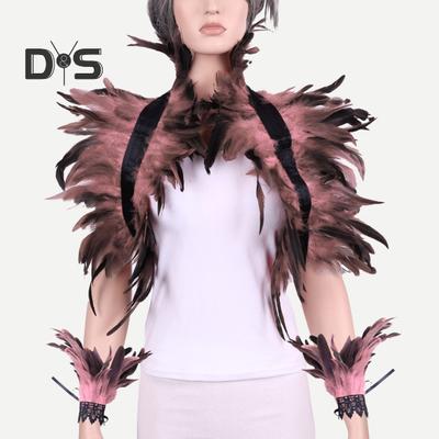 1 Set Fake Collar with Wrist Ring Gothic Style Feather Shawl Imitation Feather Hollow Out Lace Unisex Model Stage Show Performance Halloween Cosplay