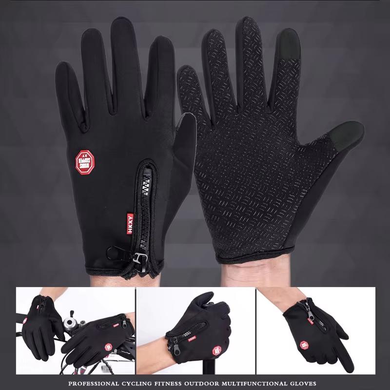 Men Women Cycling Winter Warm Sport Gloves Touchscreen Outdoor Fishing Splash-proof Skiing Snowboard Nonslip Zipper Gloves