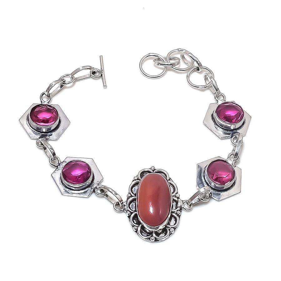 Natural Mookaite, Rubillite Gemstone 925 Sterling Silver Bracelet 7-8" z3K50