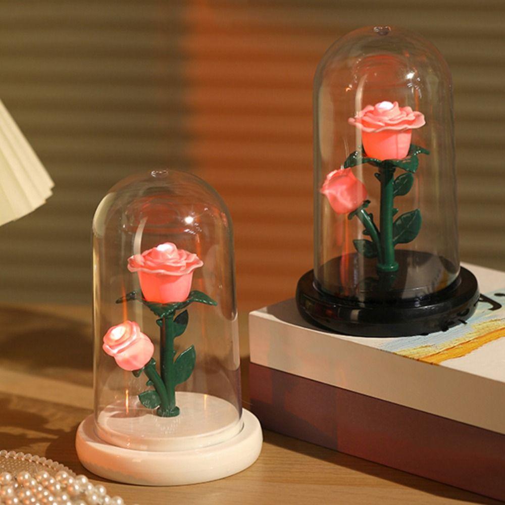 Luminous Eternal Rose Lamp with Lampshade Bedroom Bedside Lamp LED Flower Light  Anniversary Gift