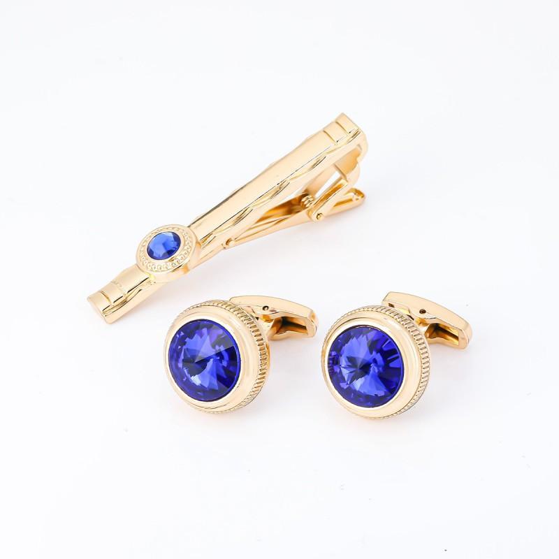 

Golden Colored Diamond Alloy Collar Clip Cufflinks Set STS-6003