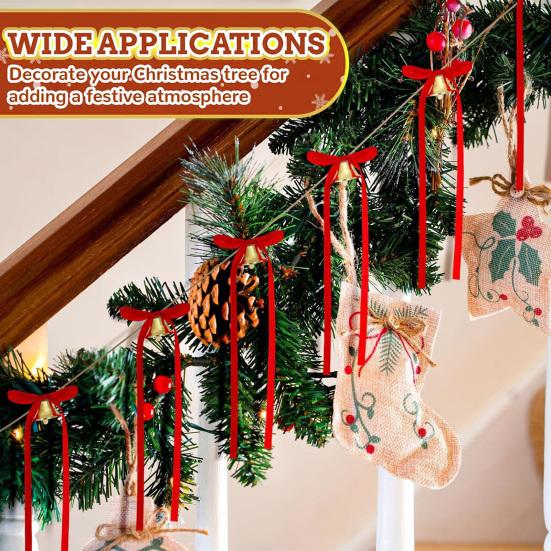 12 Pcs Velvet Bows with Jingle Bell Vintage Christmas Ribbon Bows for Garland Wreath Christmas Tree Decoration