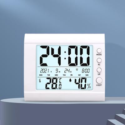 Digitale Wand-Tischuhr mit Temperatur, Luftfeuchtigkeit, Datum, Woche, großem LCD-Display, batteriebetriebener Wecker für Schlafzimmer