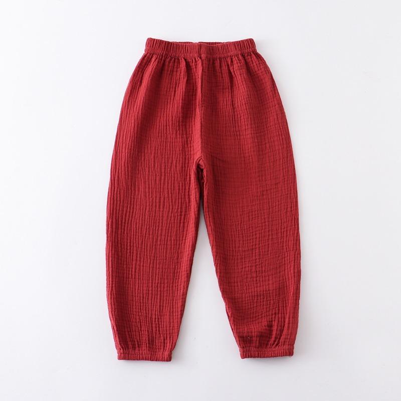 Summer Children Pants Casual Girls Boys Linen Solid Color Loose Pleated Pant Trousers Hight Waist Harem