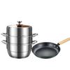 3-Lagen Edelstahl Dampfgarer & Antihaft-Bratpfannen-Set