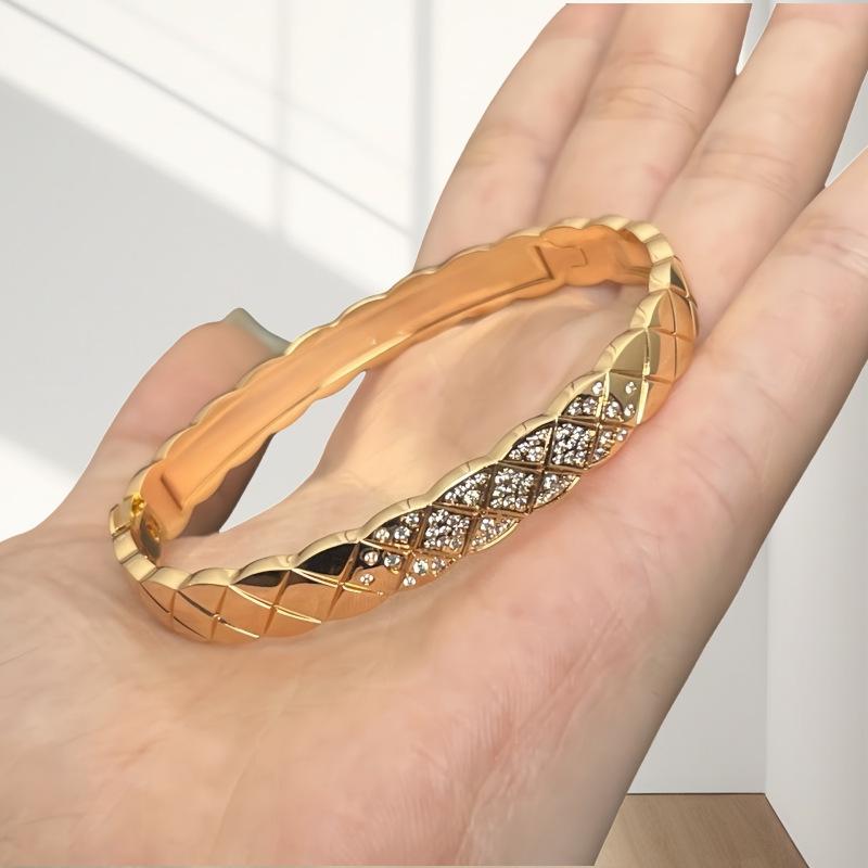 2026 klassisches Rautenmuster Vollbohrer Armband Damen leicht luxuriös High-End breit und schmal vergoldet 18K Diamant Partnerarmband