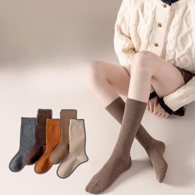Damen Herbst und Winter mit dünnen Mikrodruck-Baumwoll-Unifarbenen High-Leg-Socken