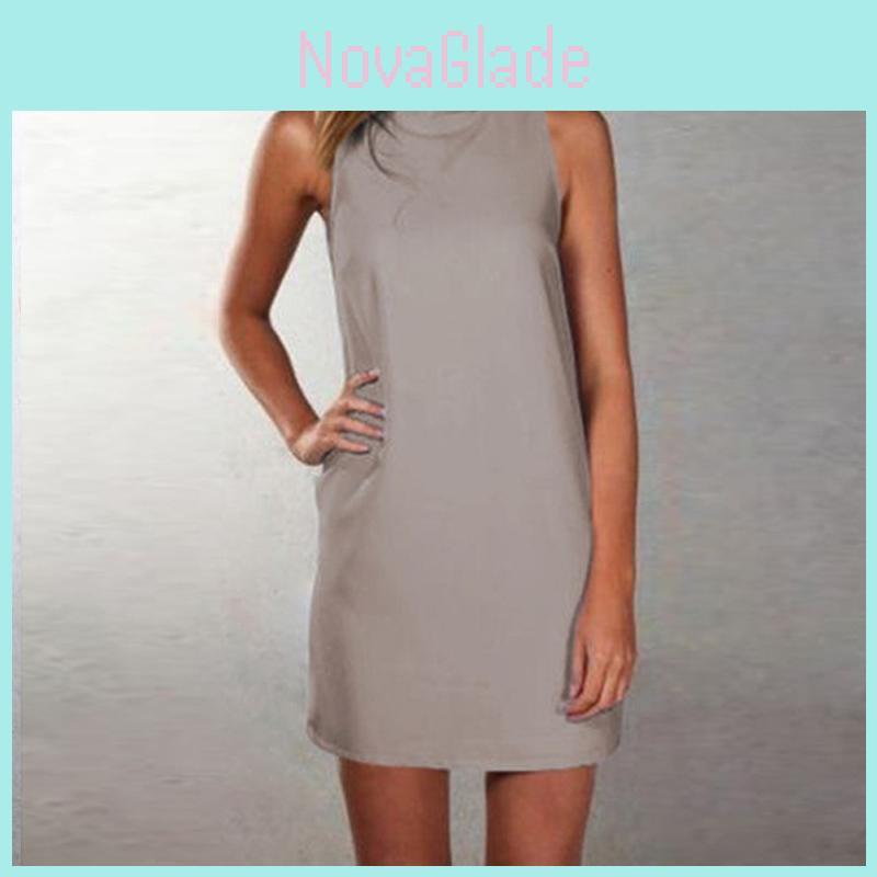 Nuovo Vestito Estivo Sexy da Donna Elegante Senza Maniche Collo Alto Mini Vestito Per Eventi Casual