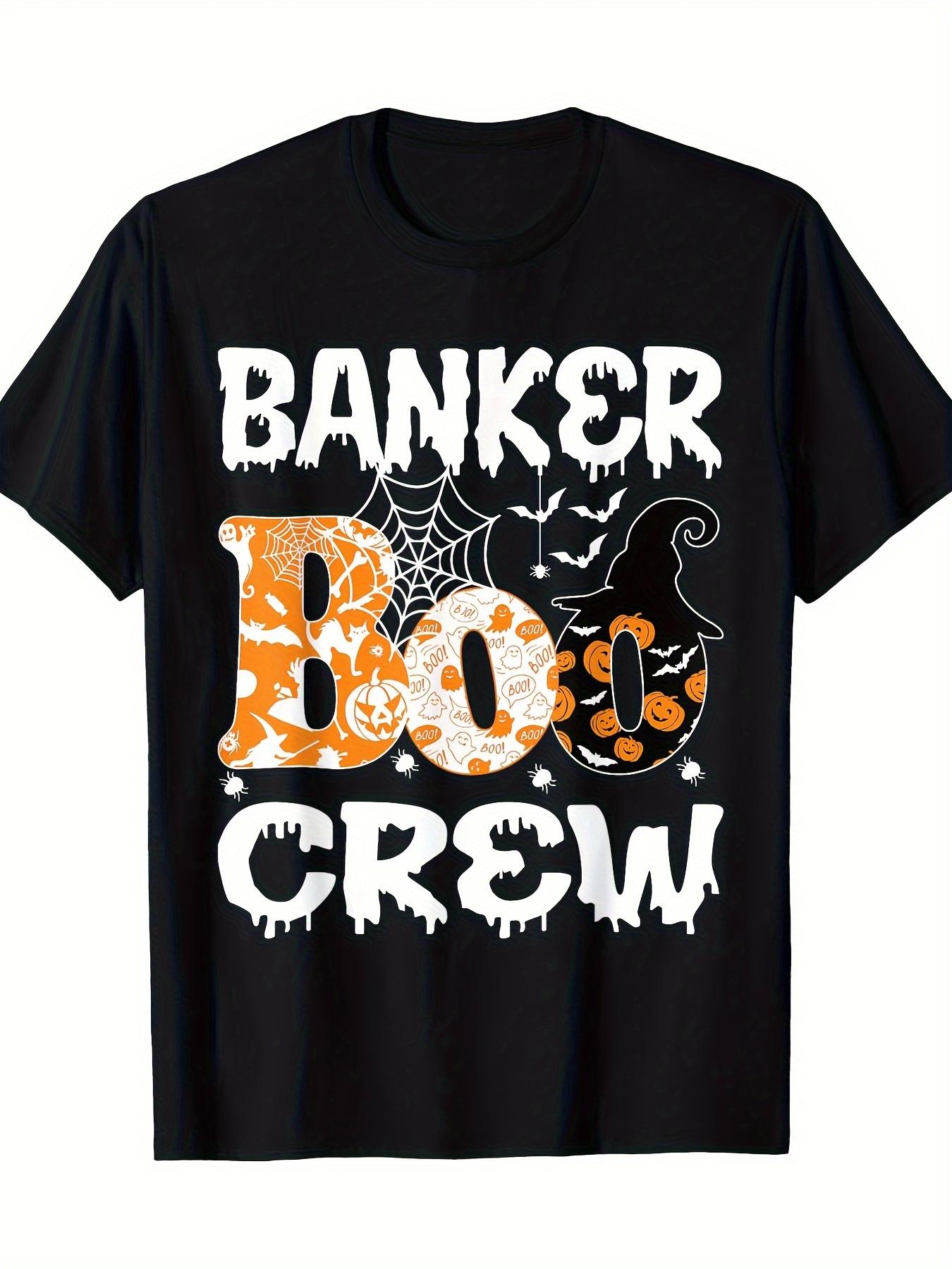 Banker Boo Crew Halloween TShirt for Men  Women  Unisex Costume Party Outfit with Bat  BOO Print Short Sleeve Casual Tee S