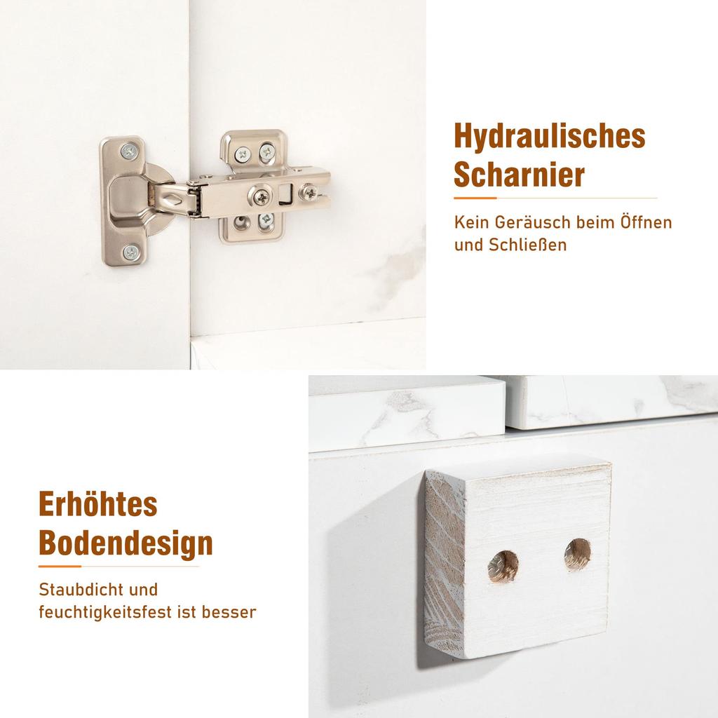 Sideboard Modern Buffet 4 Doors 2 Drawers, Storage Cabinet Ample Storage Space, Buffets Dining Room Living Room Kitchen, White, 208 X 39.5 X 80 Cm