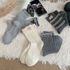 Socks Double Needle Bow Medium Tube Socks Fashion Letter Cloth Label Lace Stacking Socks Gray Socks Trendy Socks