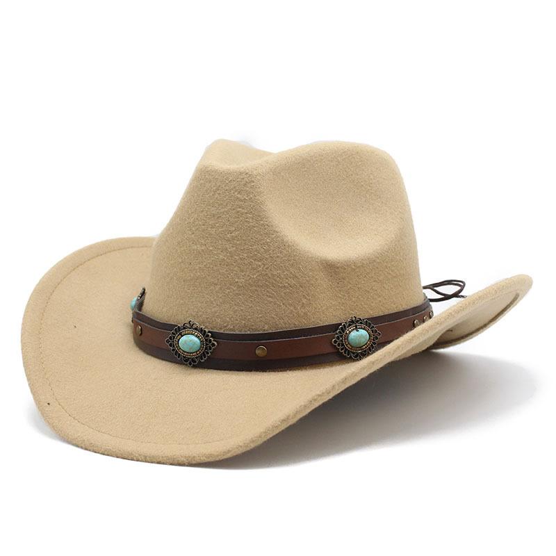 Simple Woolen Western Cowboy Top Hat Black Trend Versatile Belt Men'S Jazz Hat