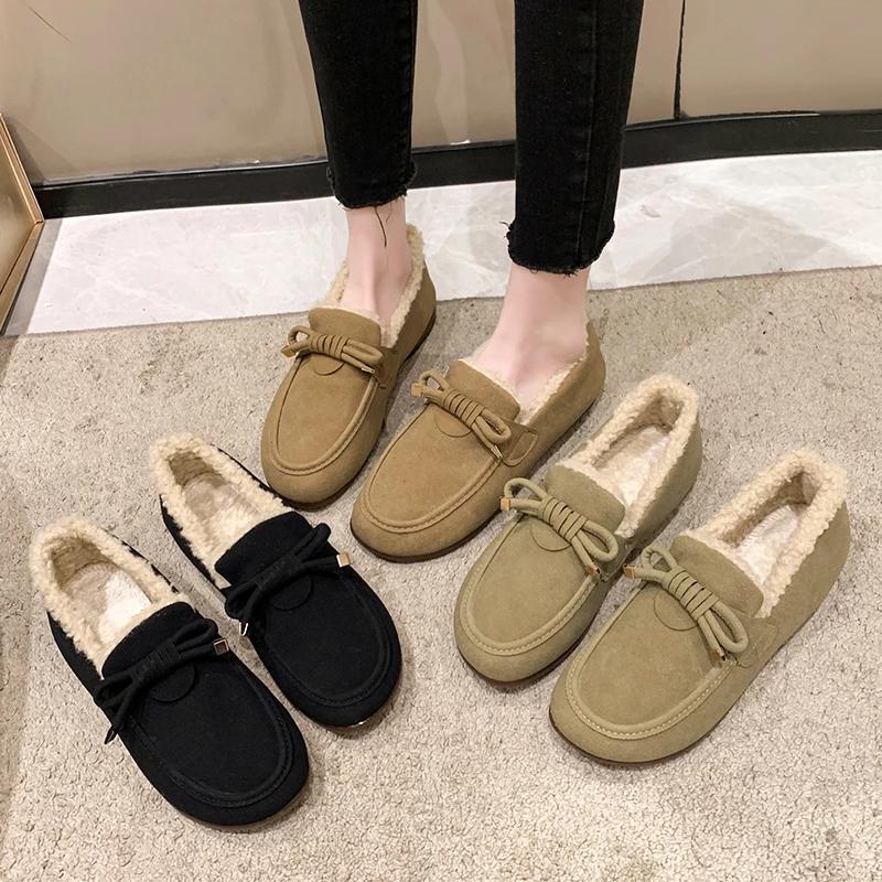 Winter Warm Shoes Fashion Low Top Flat Cotton Shoes Women Flats Casual Buckle Suede Comfort Platform Shoes