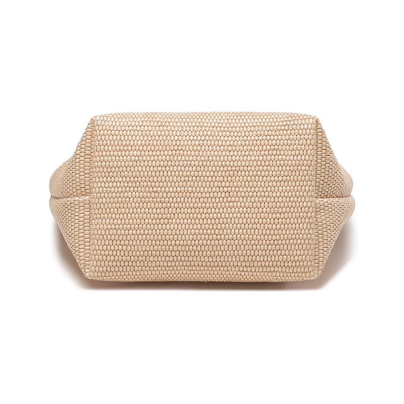 New LONGCHAMP Straw Woven Linen With Cowhide Dumpling Bag, Shoulder Bag, Handbag Mini Women's Khaki & Dark Brown 10162HYTP59