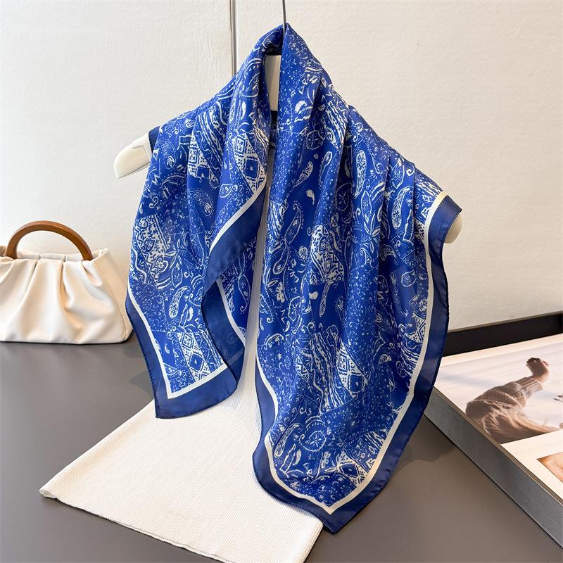 Vintage Paisley Print Shawl Square Scarf for Women Soft Satin Wraps Neckerchief Female Hair Bands Ribbon Headband Bandana