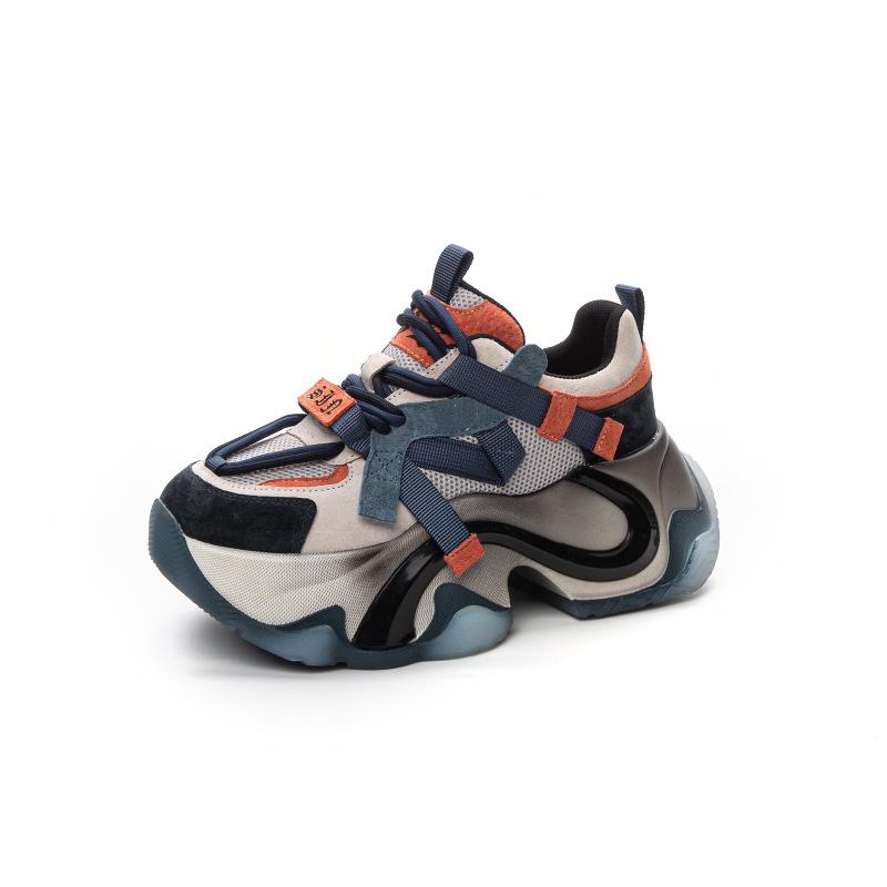 

Spring new leather thick-soled heightened non-slip casual sports shoes women s lace-up trendy shoes 40 синий