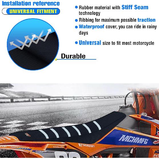 Motorcycle Universal Seat Cover Non-Slip Rubber Striped Gripper Soft Sewing For CRF WR WRF RMZ YZF SXF EXC EXC XC SX CR KLX Dirt Pit Bike Motocross