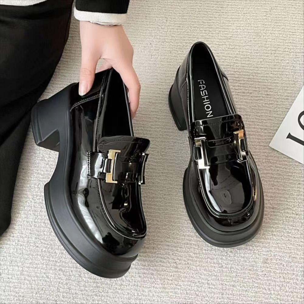 High-heeled platform loafers 2025 spring and autumn new small height-increasing single shoes British style one-pedal small leather shoes women